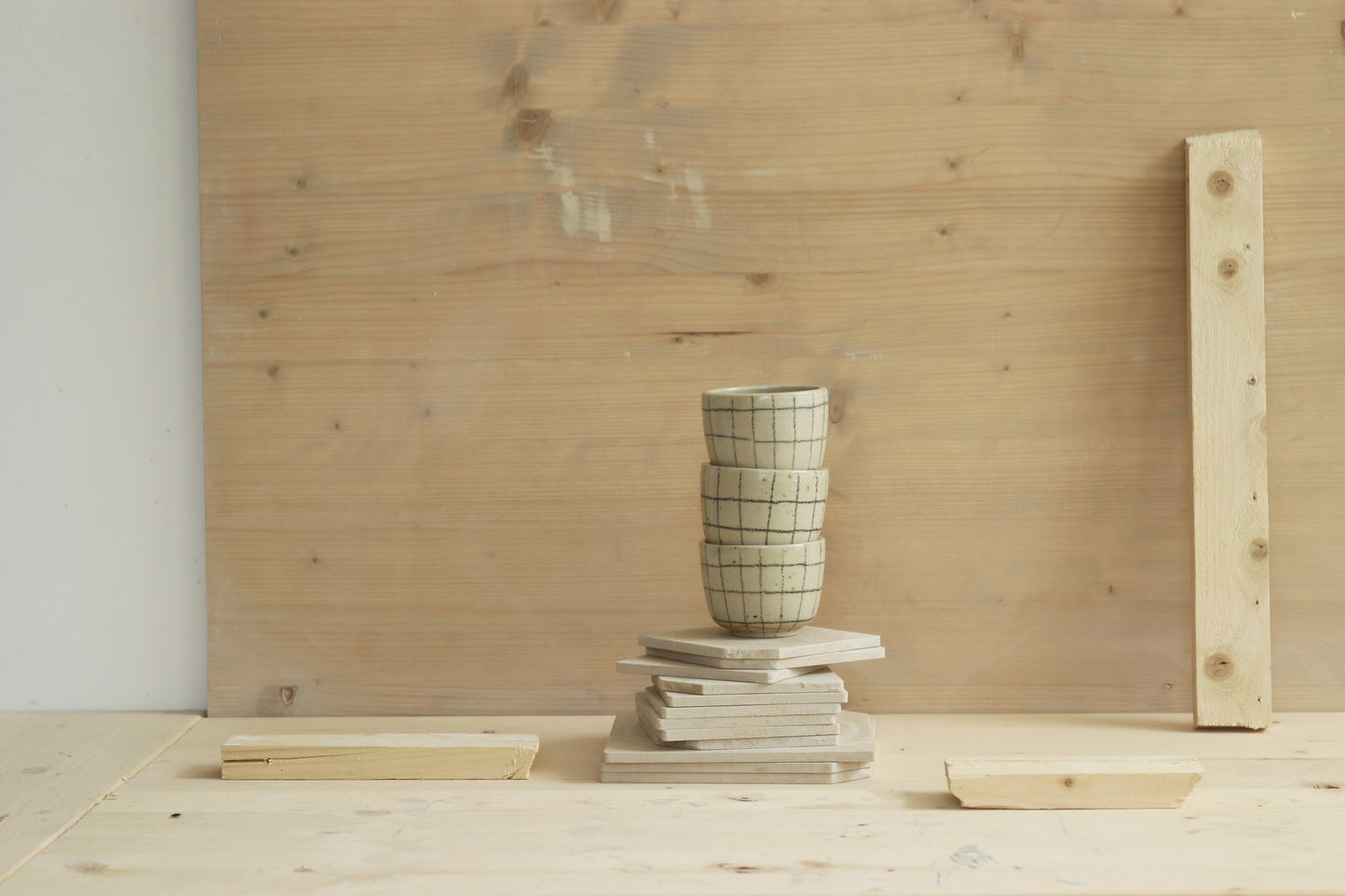 Handmade speckled stoneware ceramic sip cup in grid pattern and clear glaze. Made with lots of love in Lithuania.