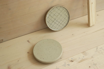 Handmade speckled stoneware ceramic snack plate in grid pattern and covered in clear glaze. Made with lots of love in Lithuania.