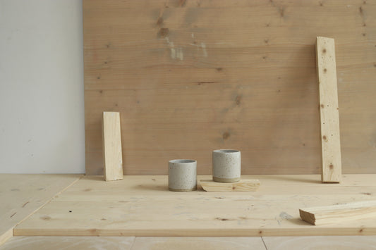 Handmade speckled stoneware narrow-shaped sip cups covered in satin white glaze. Made with lots of love in Lithuania.